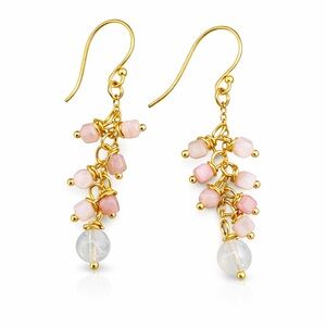 HK2321 Pink Opal & Moonstone Dangle Hook Earrings